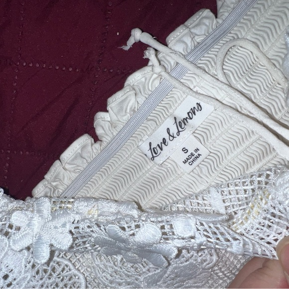 For Love & Lemons White Floral Lace SKIRT AND Puff Sleeve CROP TOP SET - Picture 7 of 10